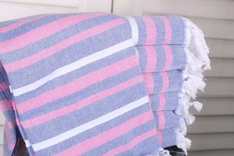 Wedding Gift Pink-Navy Blue Cotton Towel, 40x71 Inches