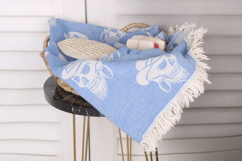Monogram Beach Towel, Welcome Wedding Gift, Best Friend Gift, 70x36 Cotton Skull Patterned Towel, Eco-Friendly Turkish Towel, Custom Wedding Gift - 3