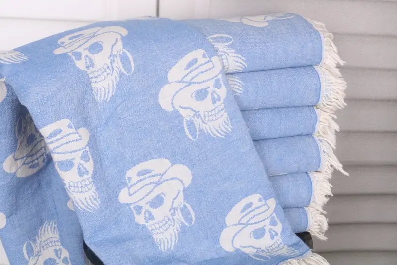 Monogram Beach Towel, Welcome Wedding Gift, Best Friend Gift, 70x36 Cotton Skull Patterned Towel, Eco-Friendly Turkish Towel, Custom Wedding Gift - 2