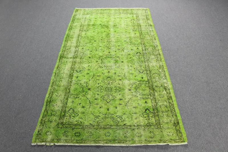 Green & Brown Rug, 3,7x6,8 ft Botanical Design