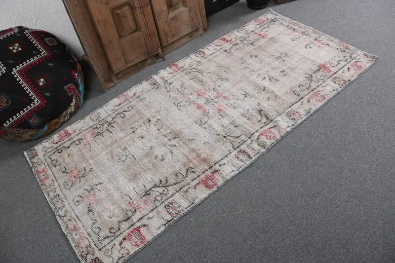 Türk Vurgulu Halı, 3x6.4 ft Vintage Halı, Gri Oushak Yün Halı - 1