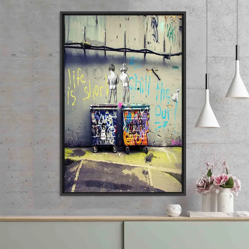 人生は短く、おもらしボーイズ キャンバス プリント - バンクシーにインスピレーションを得たアート