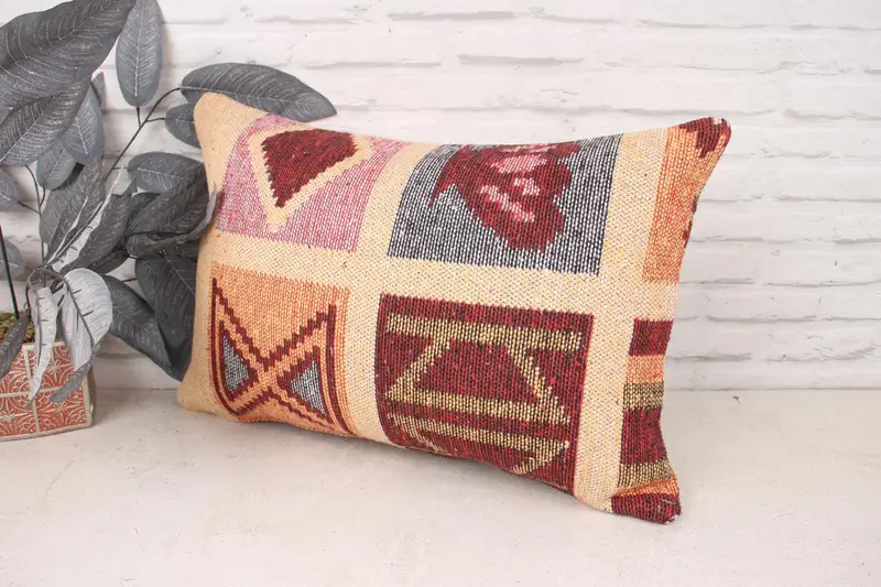 Pillow Sham, Aztec Cushion Cover, Vintage Kilim Pillow, Boho Pillow, Vintage Kilim Throw Pillow, 16x24 Beige Cushion Cover, Accent Cushion - 4