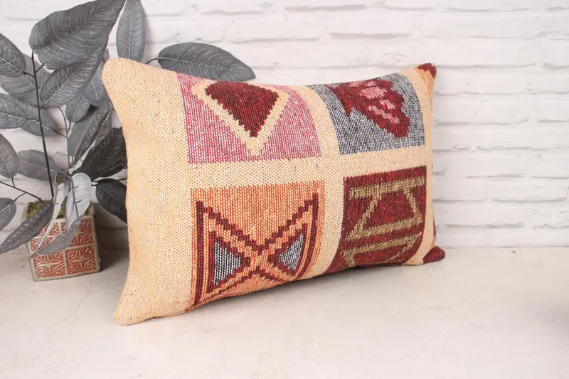 Pillow Sham, Aztec Cushion Cover, Vintage Kilim Pillow, Boho Pillow, Vintage Kilim Throw Pillow, 16x24 Beige Cushion Cover, Accent Cushion - 3