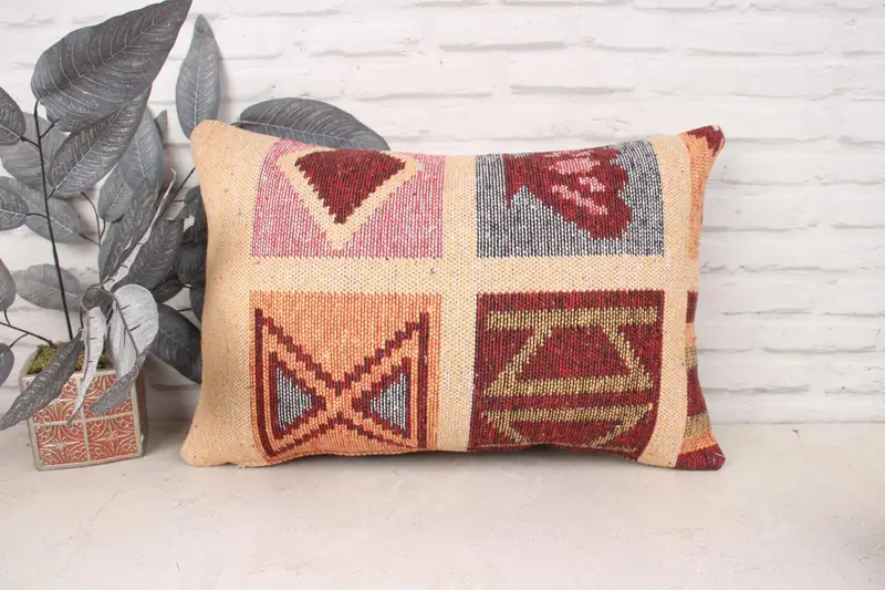 Pillow Sham, Aztec Cushion Cover, Vintage Kilim Pillow, Boho Pillow, Vintage Kilim Throw Pillow, 16x24 Beige Cushion Cover, Accent Cushion - 1