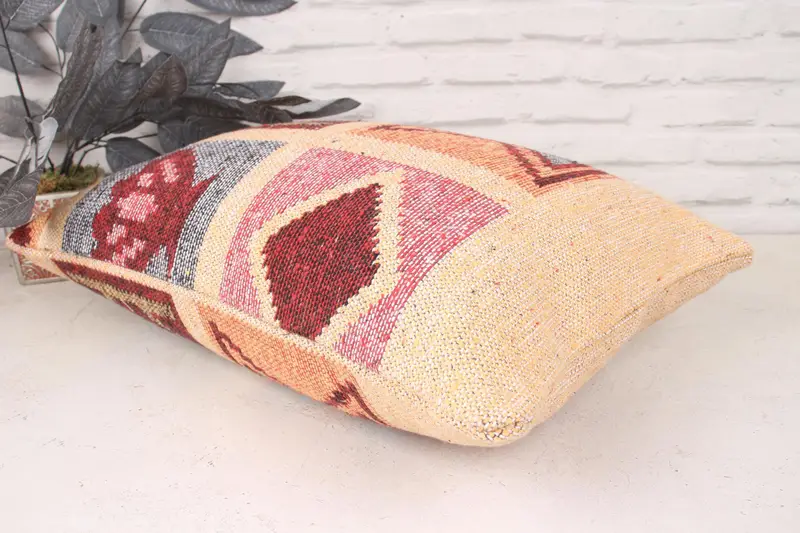 Pillow Sham, Aztec Cushion Cover, Vintage Kilim Pillow, Boho Pillow, Vintage Kilim Throw Pillow, 16x24 Beige Cushion Cover, Accent Cushion - 6