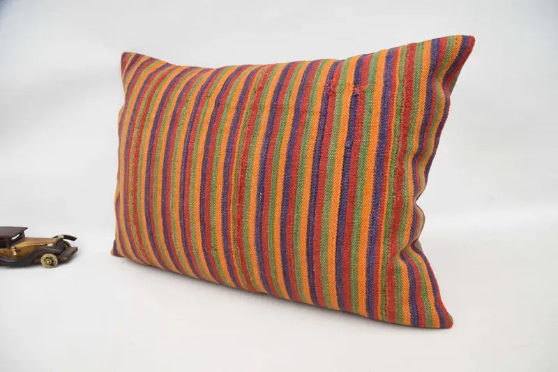 Turkish Kilim Pillow, Antique Pillows, 20x28 Orange Pillow Case, Pillow, Gift Pillow, Colorful Cushion Case, Square Throw Cushion - 5