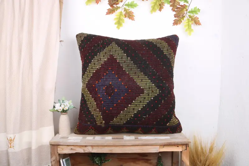 Vintage Kilim Throw Pillow, 28x28 Red Pillow Cover, Home Decor Pillow, Boho Pillow Sham Cover, Vintage Cushion, Cushion Cover - 1
