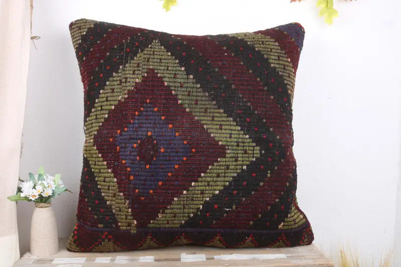 Vintage Kilim Throw Pillow, 28x28 Red Pillow Cover, Home Decor Pillow, Boho Pillow Sham Cover, Vintage Cushion, Cushion Cover - 2