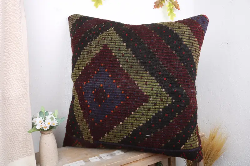 Vintage Kilim Throw Pillow, 28x28 Red Pillow Cover, Home Decor Pillow, Boho Pillow Sham Cover, Vintage Cushion, Cushion Cover - 4