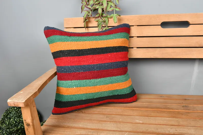 Gift Pillow, Kilim Cushion Sham, Pattern Throw Cushion Cover, Oriental Pillow Case, 18x18 Red Cushion Case, Pillow Cover, Vintage Kilim Throw Pillow - 1