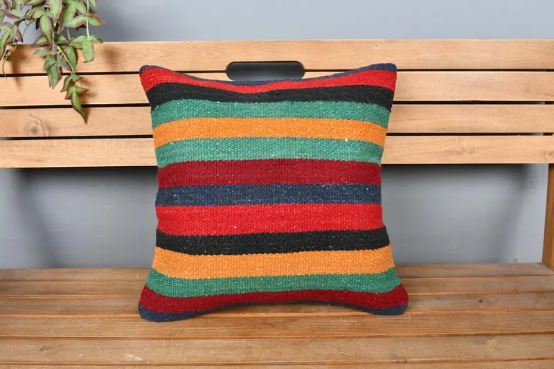Gift Pillow, Kilim Cushion Sham, Pattern Throw Cushion Cover, Oriental Pillow Case, 18x18 Red Cushion Case, Pillow Cover, Vintage Kilim Throw Pillow - 6