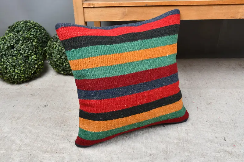 Gift Pillow, Kilim Cushion Sham, Pattern Throw Cushion Cover, Oriental Pillow Case, 18x18 Red Cushion Case, Pillow Cover, Vintage Kilim Throw Pillow - 7