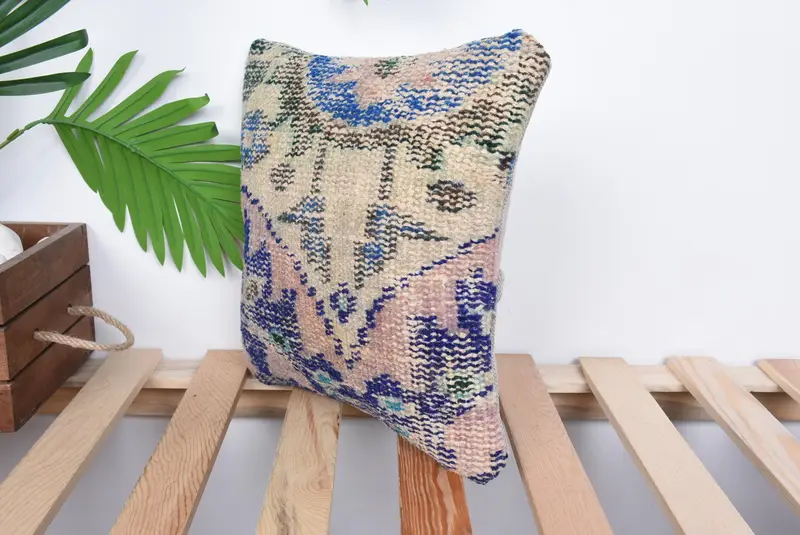 Throw Kilim Pillow, Kilim Pillow, Pillow Sham, Kilim Pillow Cover, Authentic Pillow, Garden Pillow Sham, 12x12 Blue Pillow Case - 5