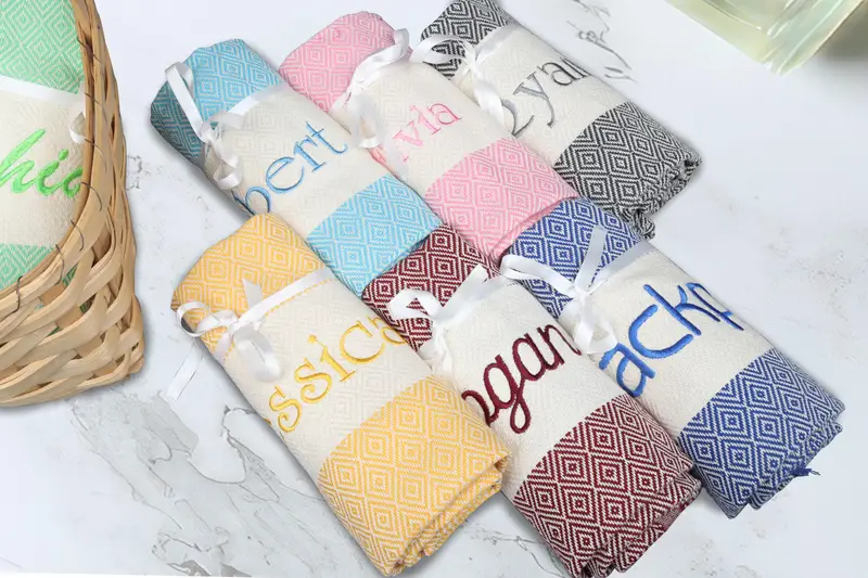 Personalized Diamond Weave Turkish Beach Towel White, 100x180 cm