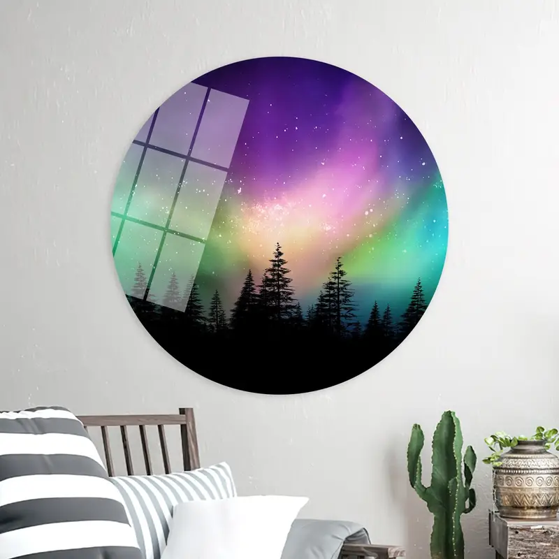 Enchanting Aurora Lights Forest Silhouette Printed Canvas