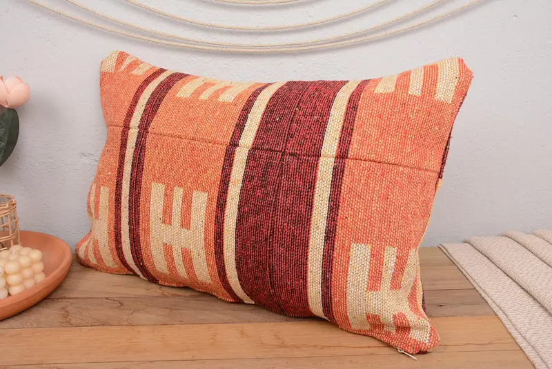 Handmade Rug Seat Pillow Cover, Armchair Cushion Case, Pillow for Sofa, Kilim Pillow, 16x24 Orange Pillow Cover, Antique Pillows, Cushion - 4