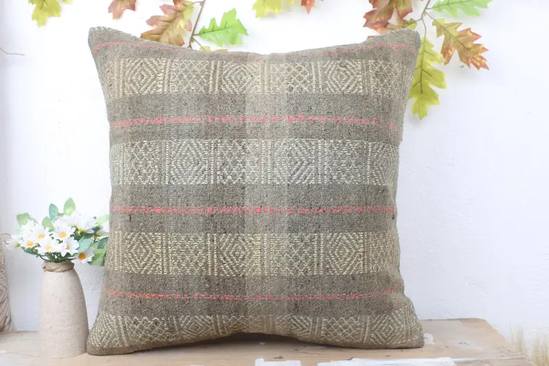 Tapestry Pillow, Pillow for Sofa, Vintage Kilim Throw Pillow, Vintage Pillow, Cushion Case, Ethnic Pillow Cover Pillow Sham, 20x20 Brown Pillow - 2