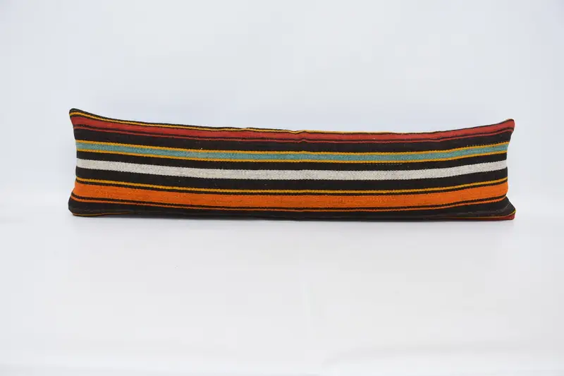 Throw Moroccan Cushion Case, 12x47 inch Striped Orange Cushion Cover - 1