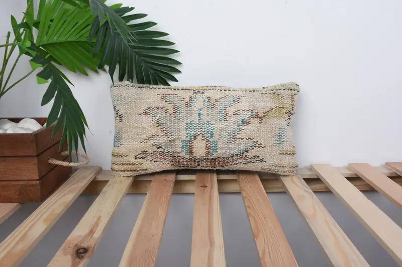 Vintage Kilim Pillow, 8x16 Beige Pillow Case, Meditation Pillow Case, Boho Pillow Sham Cover, Cushion Cover, Interior Designer Pillow - 1
