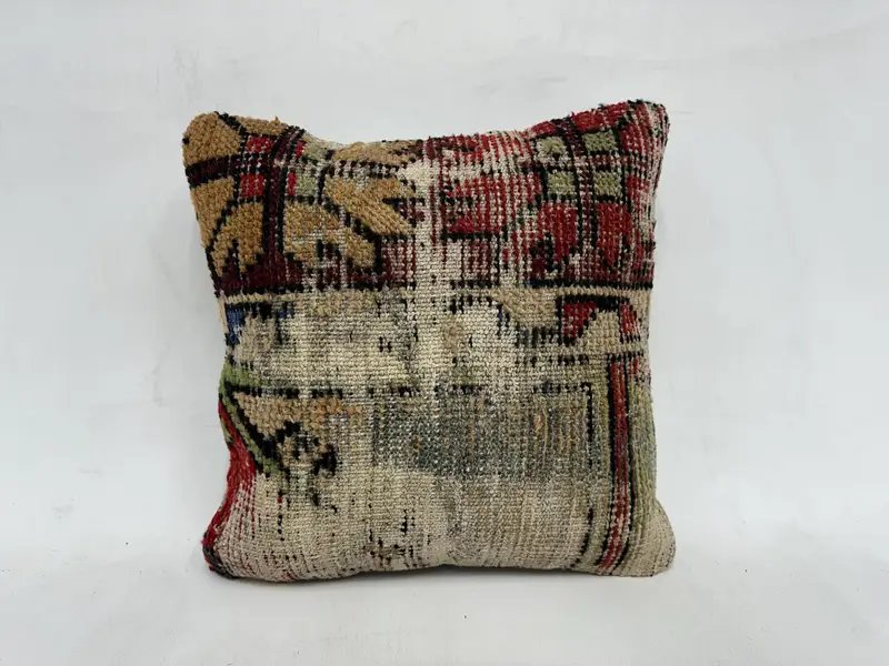 Boho Pillow, 16x16 Red Cushion, Pillow, Handmade Kilim Cushion, Vintage Kilim Pillow Cushion Cover, Boho Pillow Sham Cover - 1