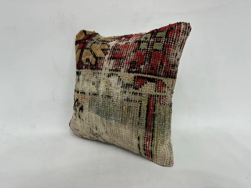 Boho Pillow, 16x16 Red Cushion, Pillow, Handmade Kilim Cushion, Vintage Kilim Pillow Cushion Cover, Boho Pillow Sham Cover - 4