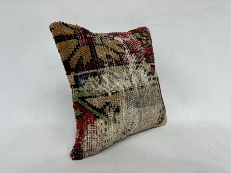 Boho Pillow, 16x16 Red Cushion, Pillow, Handmade Kilim Cushion, Vintage Kilim Pillow Cushion Cover, Boho Pillow Sham Cover - 3