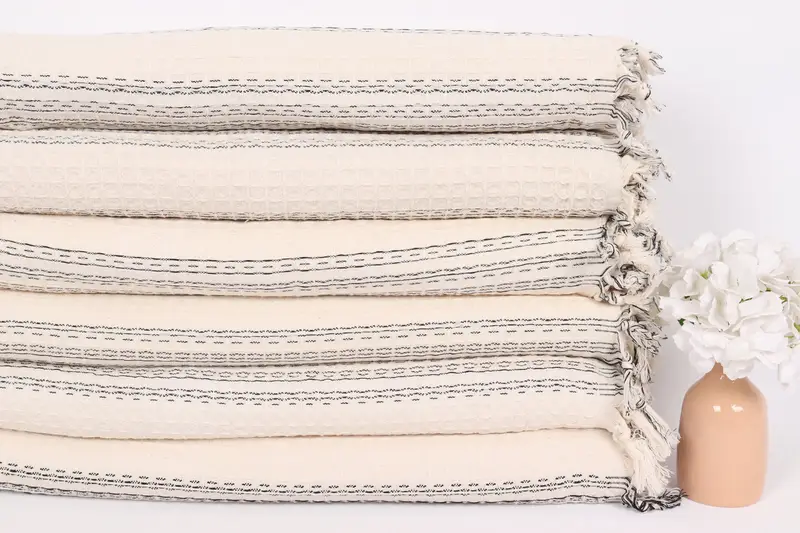 Bridal Shower Gift, 96x70 Cotton Striped Towel, Turkish Bedcover, Bridesmaid Gifts, Throw Blanket Couch, Personalized Wedding Gift For Couple - 3