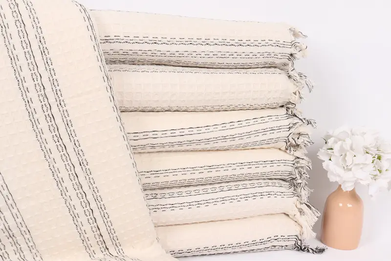 Bridal Shower Gift, 96x70 Cotton Striped Towel, Turkish Bedcover, Bridesmaid Gifts, Throw Blanket Couch, Personalized Wedding Gift For Couple - 1