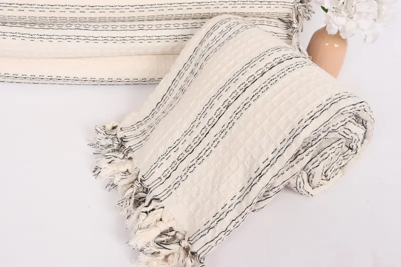 Bridal Shower Gift, 96x70 Cotton Striped Towel, Turkish Bedcover, Bridesmaid Gifts, Throw Blanket Couch, Personalized Wedding Gift For Couple - 4