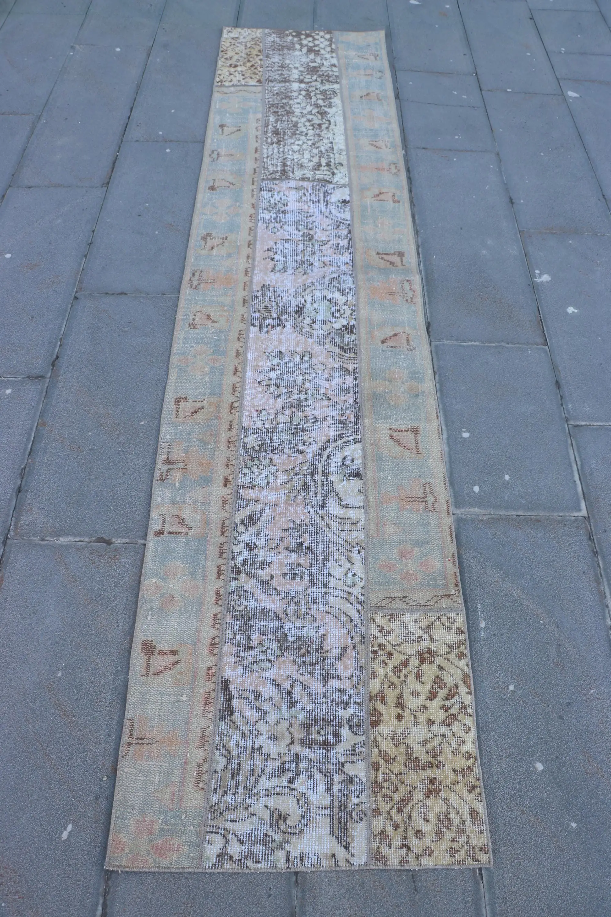 2x9.4 ft Vintage Rug, Turkish Runner Rug, Brown White Solid Rug - 1