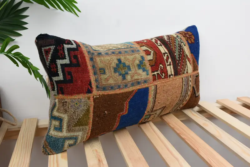Bench Pillow Case, Boho Pillow Sham Cover, Pillow for Couch, 12x24 Red Pillow Cover, Vintage Kilim Pillow, Cushion Case, Ikat Pillow Case - 4