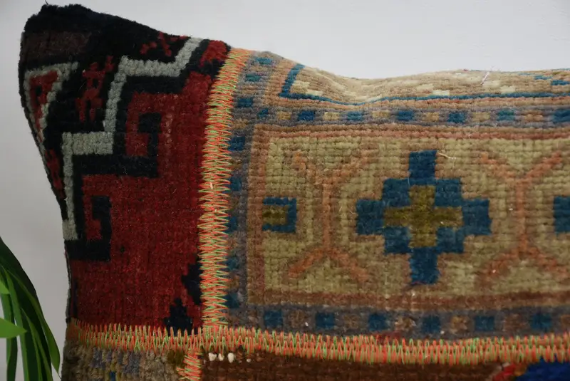 Bench Pillow Case, Boho Pillow Sham Cover, Pillow for Couch, 12x24 Red Pillow Cover, Vintage Kilim Pillow, Cushion Case, Ikat Pillow Case - 2