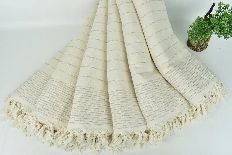 98x92 Cotton Striped Design Towel, Wedding Gift For Bride, Turkish Blanket, Woven Throw Blanket, Housewarming Gift, Monogram Beach Blanket - 4