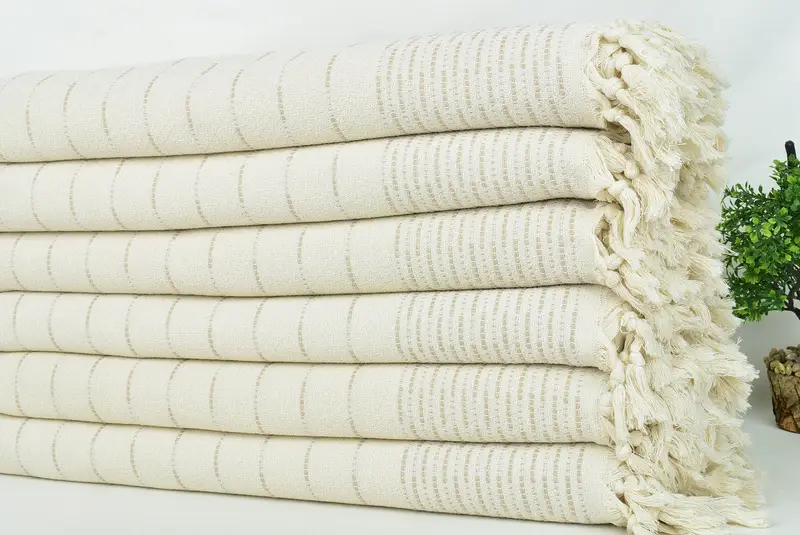 98x92 Cotton Striped Design Towel, Wedding Gift For Bride, Turkish Blanket, Woven Throw Blanket, Housewarming Gift, Monogram Beach Blanket - 3