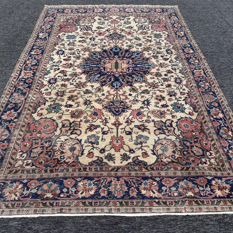 Elegante alfombra beige y azul, 0,6x10,4 pies, diseño inspirado en la naturaleza