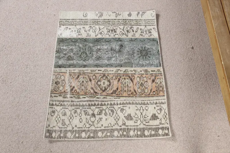 Alfombra de rayas verdes y beige, decoración elegante de 2x2,7 pies