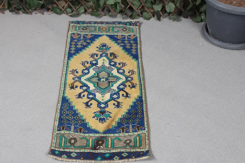 Vintage Halı, Küçük 1.4x3.6 ft Halı, Oushak Mavi Halı - 1