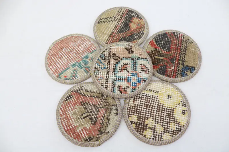 Bohemian Round Coaster, Red and Beige Drink Coaster