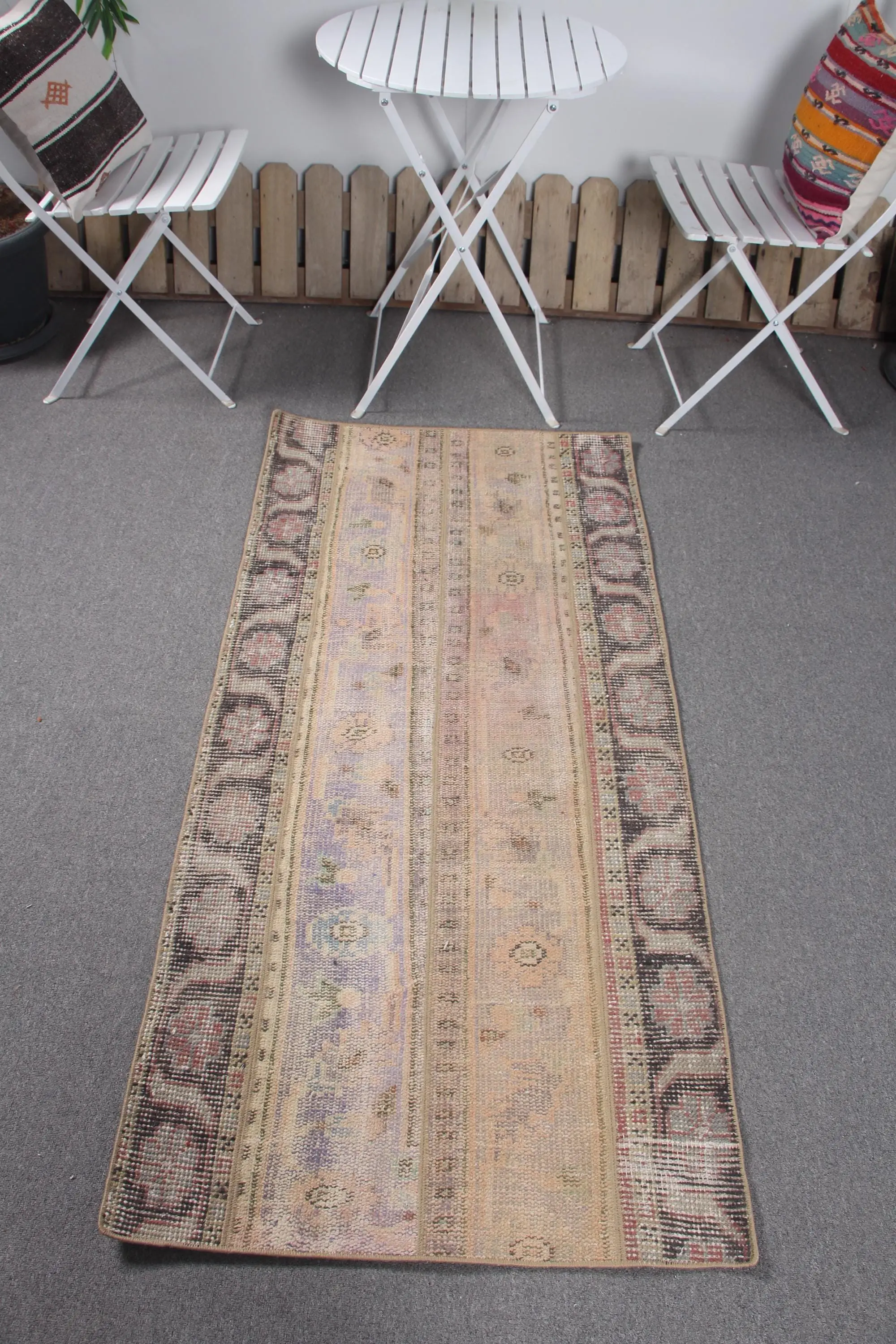 Turkish Rug 2.5x5.4 ft (77x164 cm), Brown Abstract Vintage Rug - 1