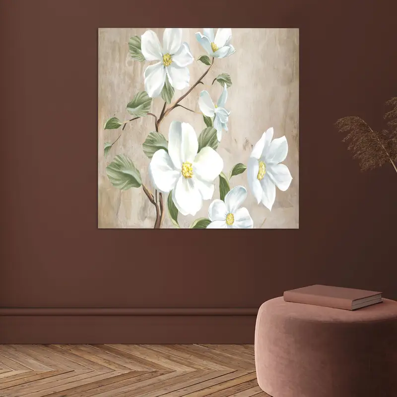 Zarif Baskılı Cam: Papatya ve Beyaz Çiçek Botanik Tasarımı