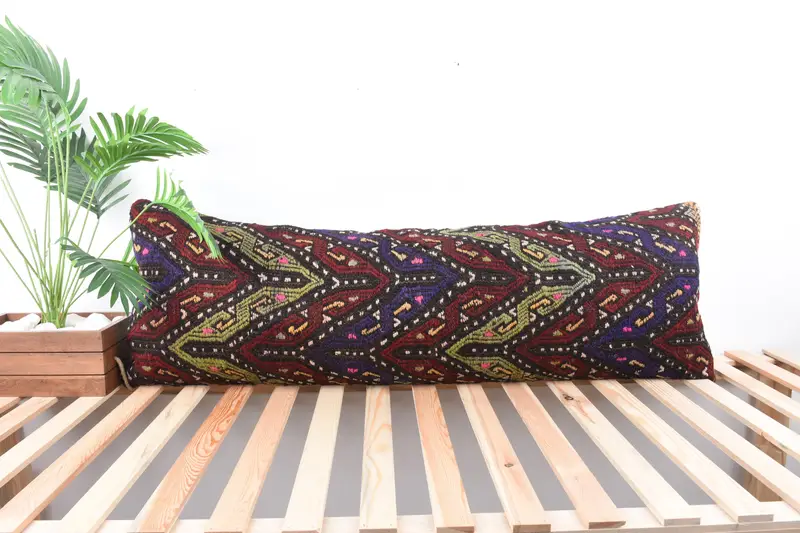 Boho Pillow Sham Cover, 16x48 Purple Cushion, Vintage Kilim Throw Pillow, Pillow Sham, Handmade Rug Seat Cushion Case, Handmade Kilim Cushion - 1