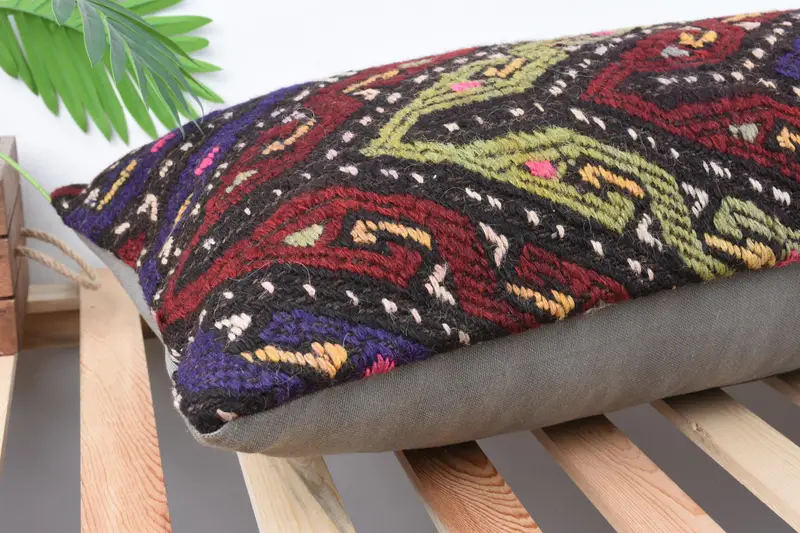 Boho Pillow Sham Cover, 16x48 Purple Cushion, Vintage Kilim Throw Pillow, Pillow Sham, Handmade Rug Seat Cushion Case, Handmade Kilim Cushion - 6