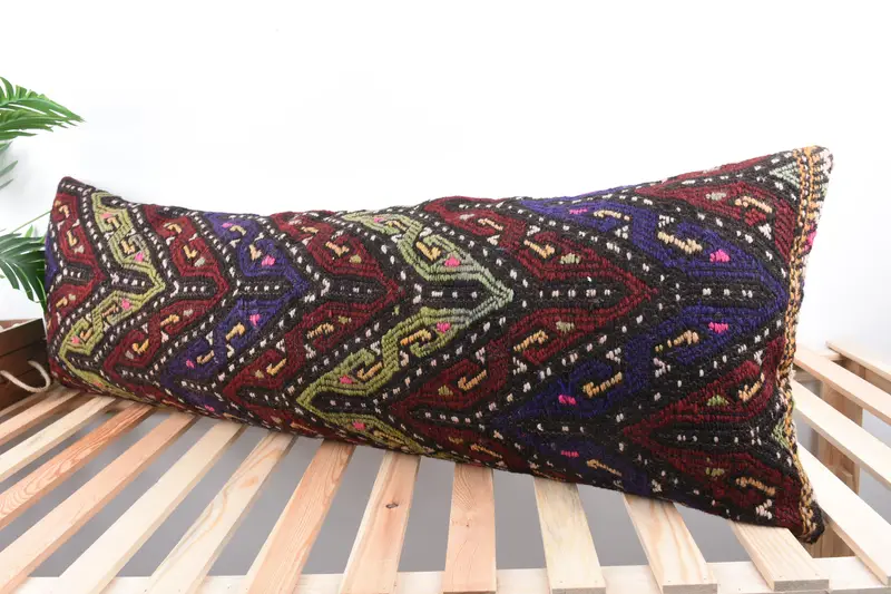 Boho Pillow Sham Cover, 16x48 Purple Cushion, Vintage Kilim Throw Pillow, Pillow Sham, Handmade Rug Seat Cushion Case, Handmade Kilim Cushion - 5