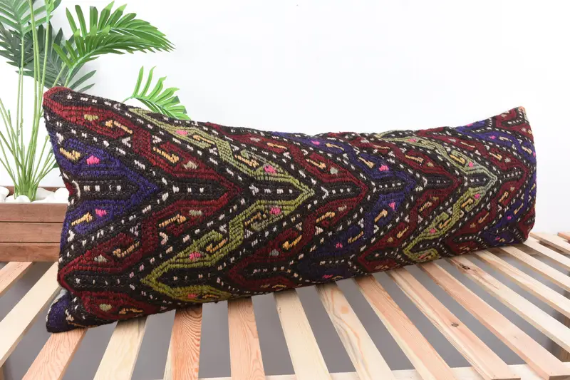 Boho Pillow Sham Cover, 16x48 Purple Cushion, Vintage Kilim Throw Pillow, Pillow Sham, Handmade Rug Seat Cushion Case, Handmade Kilim Cushion - 4