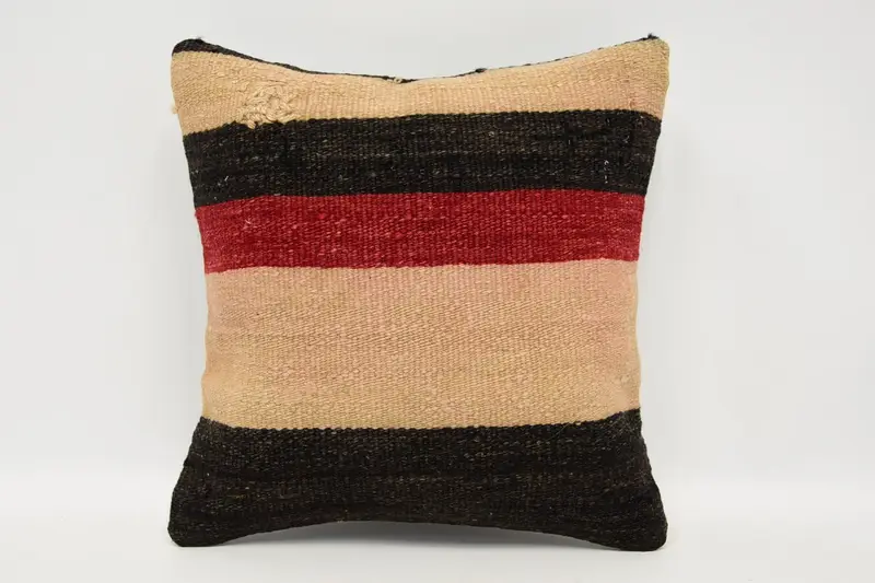Turkish Southwestern Small Square Pillow Cover, 12x12 inch Striped LuxuryBrown Moroccan Wool Pillow Sham - 1