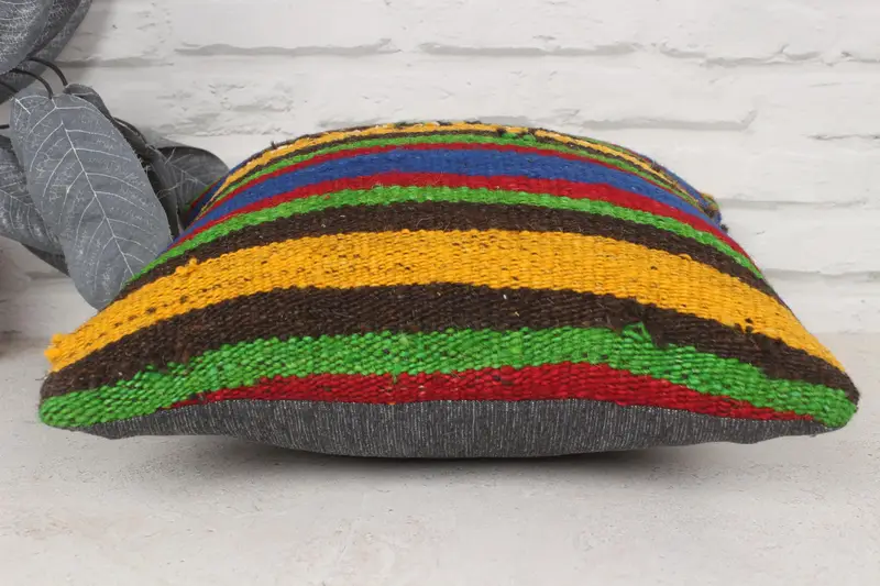 Kilim Cushion Sham, Turkish Kilim Pillow, Farmhouse Cushion, 14x14 Blue Cushion Cover, Handmade Kilim Cushion, Cushion Cover - 5