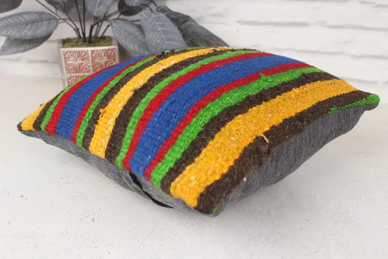 Kilim Cushion Sham, Turkish Kilim Pillow, Farmhouse Cushion, 14x14 Blue Cushion Cover, Handmade Kilim Cushion, Cushion Cover - 6