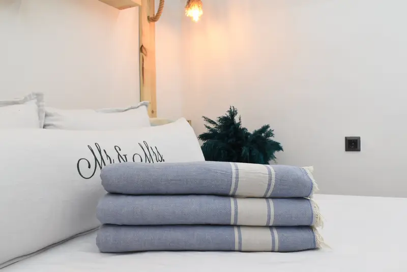 Bedspread, Organic Throw, Wedding Anniversary Gift, Personalized Blanket, 70x60 Cotton Striped Towel, Bachelorette Party Decorations, Wedding Favors - 2