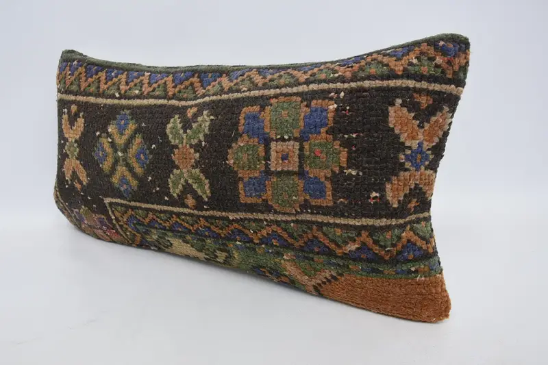 Vintage Kilim Pillow, Pillow Sham, Pillow for Couch, Armchair Pillow, Decorative Bolster Pillow Case, Turkish Kilim Pillow, 12x24 Brown Cushion - 4